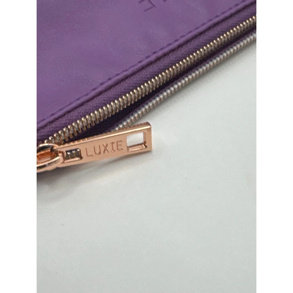 Luxie Eye Makeup Brush Set 4‎ Brushes Sponge and Purple Vegan Leather Pouch Mint